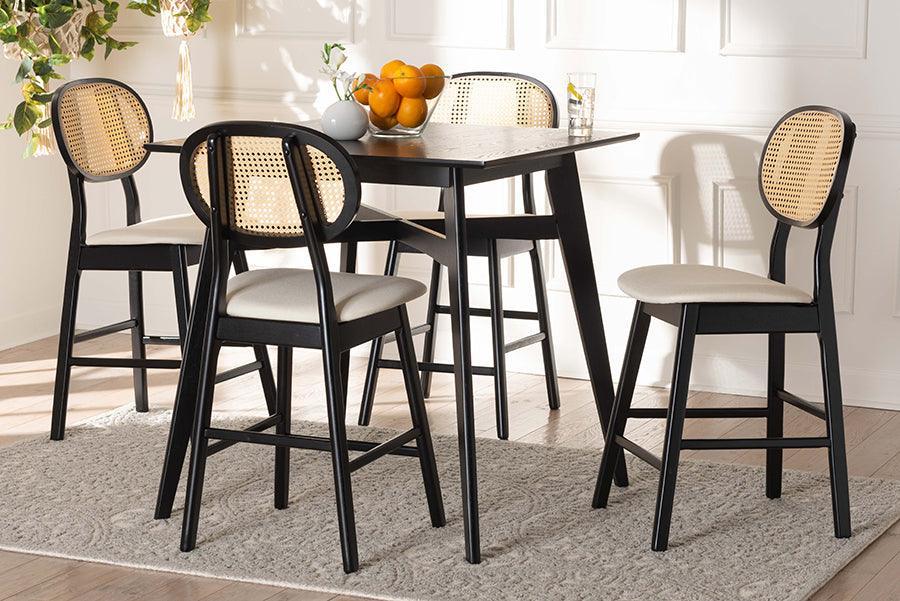 Darrion Mid-Century Modern Cream Fabric and Black Finished Wood 5-Piece Pub set FredCo