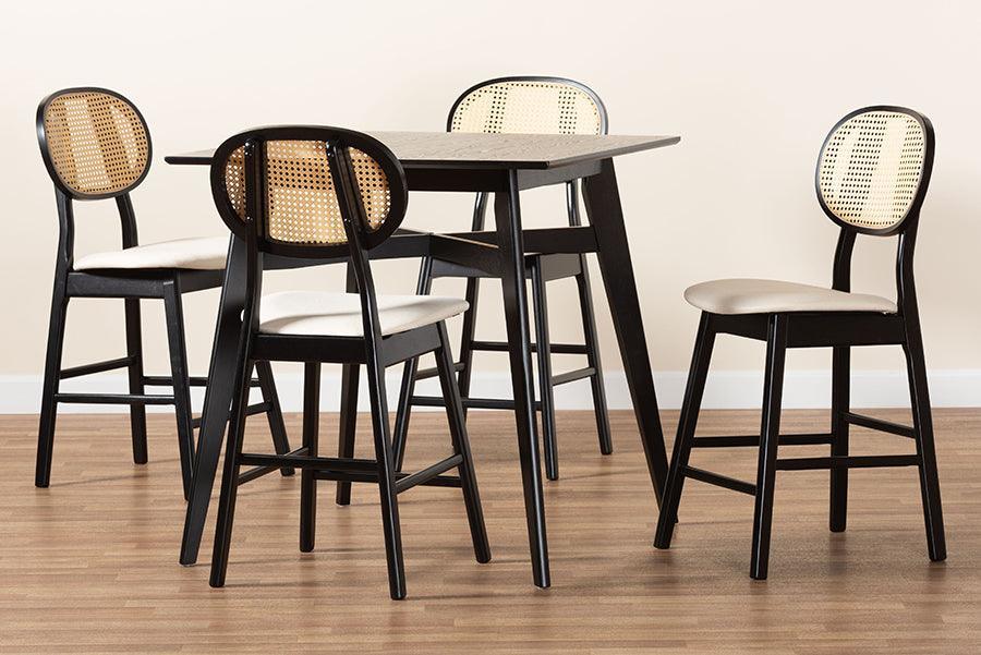 Darrion Mid-Century Modern Cream Fabric and Black Finished Wood 5-Piece Pub set FredCo