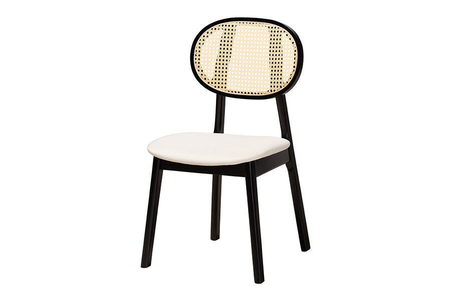 Darrion Mid-Century Modern Cream Fabric and Black Finished Wood 7-Piece Dining Set FredCo