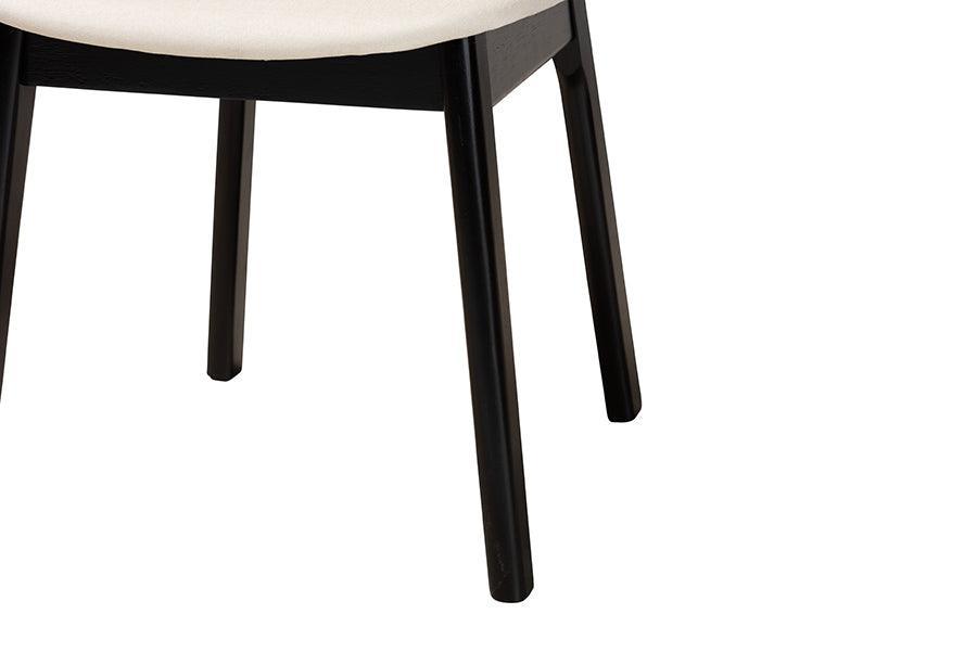 Darrion Mid-Century Modern Cream Fabric and Black Finished Wood 7-Piece Dining Set FredCo