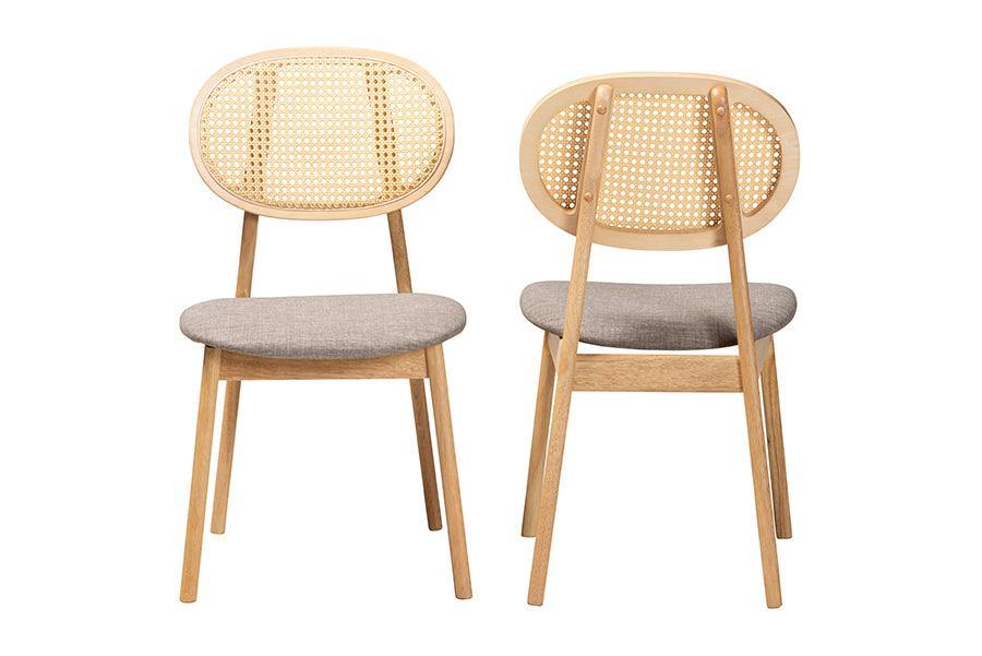 Darrion Mid-Century Modern Grey Fabric and Natural Oak Finished Wood 2-Piece Dining Chair Set FredCo