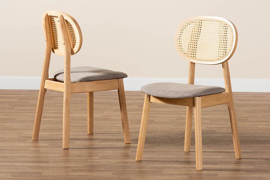 Darrion Mid-Century Modern Grey Fabric and Natural Oak Finished Wood 2-Piece Dining Chair Set FredCo