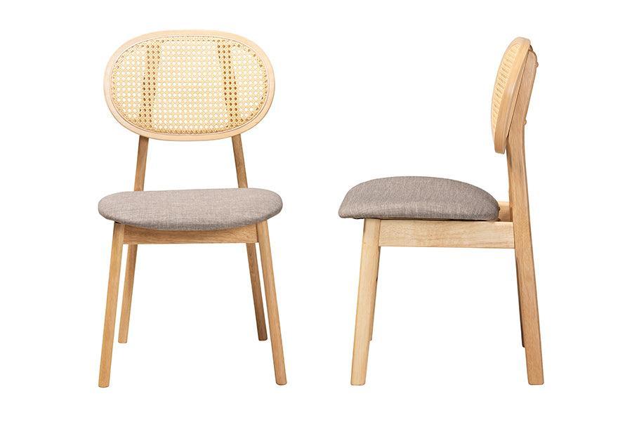 Darrion Mid-Century Modern Grey Fabric and Natural Oak Finished Wood 2-Piece Dining Chair Set FredCo