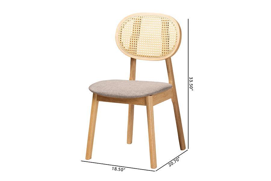 Darrion Mid-Century Modern Grey Fabric and Natural Oak Finished Wood 2-Piece Dining Chair Set FredCo