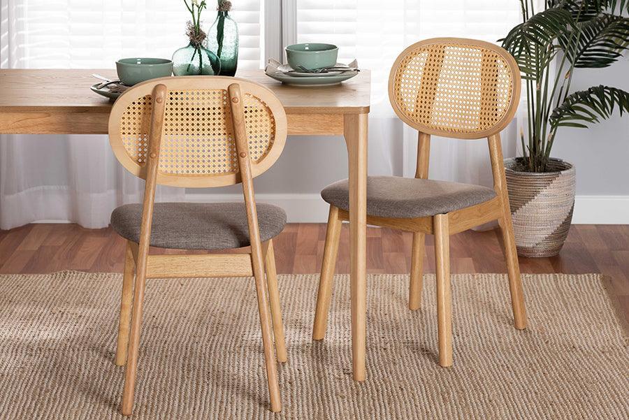Darrion Mid-Century Modern Grey Fabric and Natural Oak Finished Wood 2-Piece Dining Chair Set FredCo