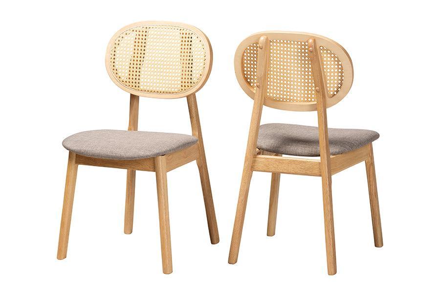 Darrion Mid-Century Modern Grey Fabric and Natural Oak Finished Wood 2-Piece Dining Chair Set FredCo