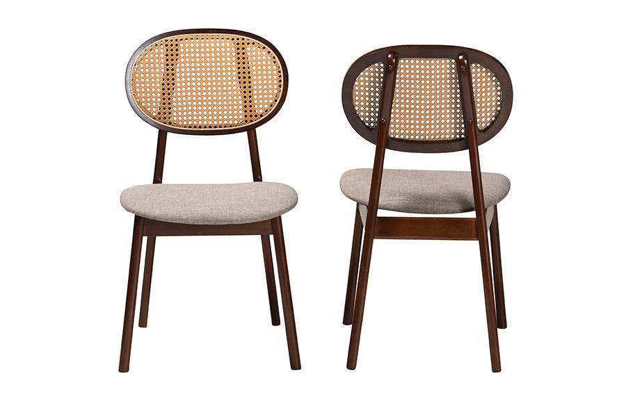 Darrion Mid-Century Modern Grey Fabric and Walnut Brown Finished Wood 2-Piece Dining Chair Set FredCo