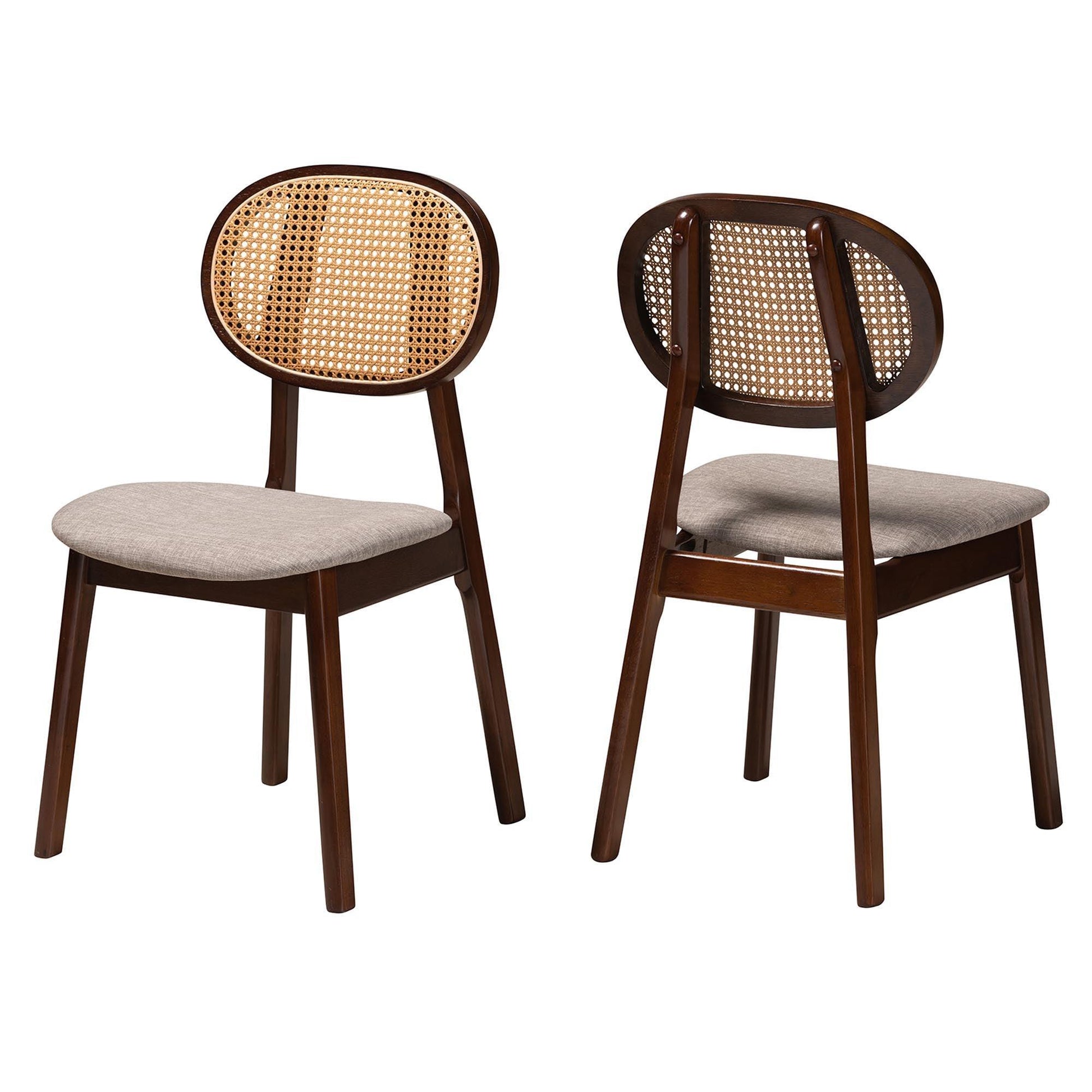 Darrion Mid-Century Modern Grey Fabric and Walnut Brown Finished Wood 2-Piece Dining Chair Set FredCo