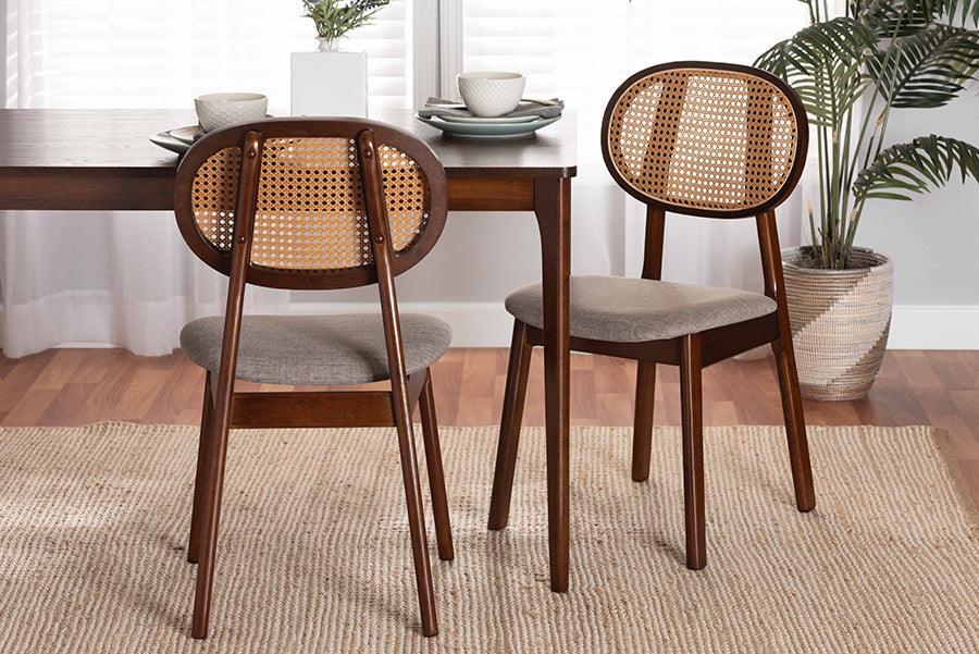 Darrion Mid-Century Modern Grey Fabric and Walnut Brown Finished Wood 2-Piece Dining Chair Set FredCo