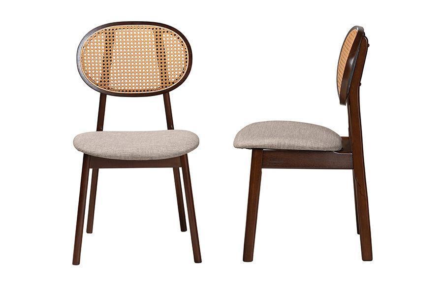 Darrion Mid-Century Modern Grey Fabric and Walnut Brown Finished Wood 2-Piece Dining Chair Set FredCo