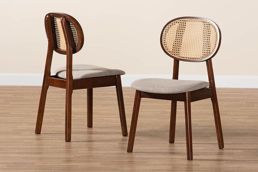 Darrion Mid-Century Modern Grey Fabric and Walnut Brown Finished Wood 2-Piece Dining Chair Set FredCo