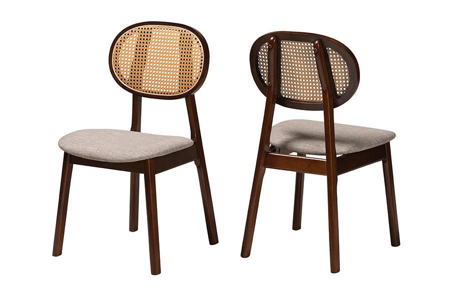 Darrion Mid-Century Modern Grey Fabric and Walnut Brown Finished Wood 2-Piece Dining Chair Set FredCo