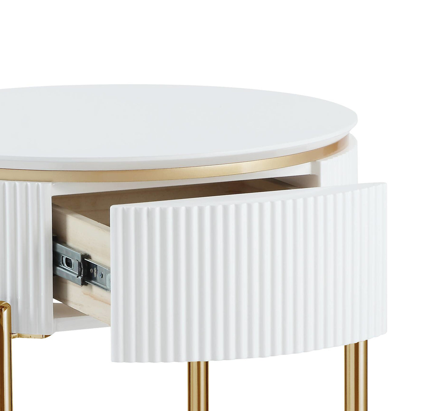 Daveigh White High Gloss & Gold Finish End Table FredCo