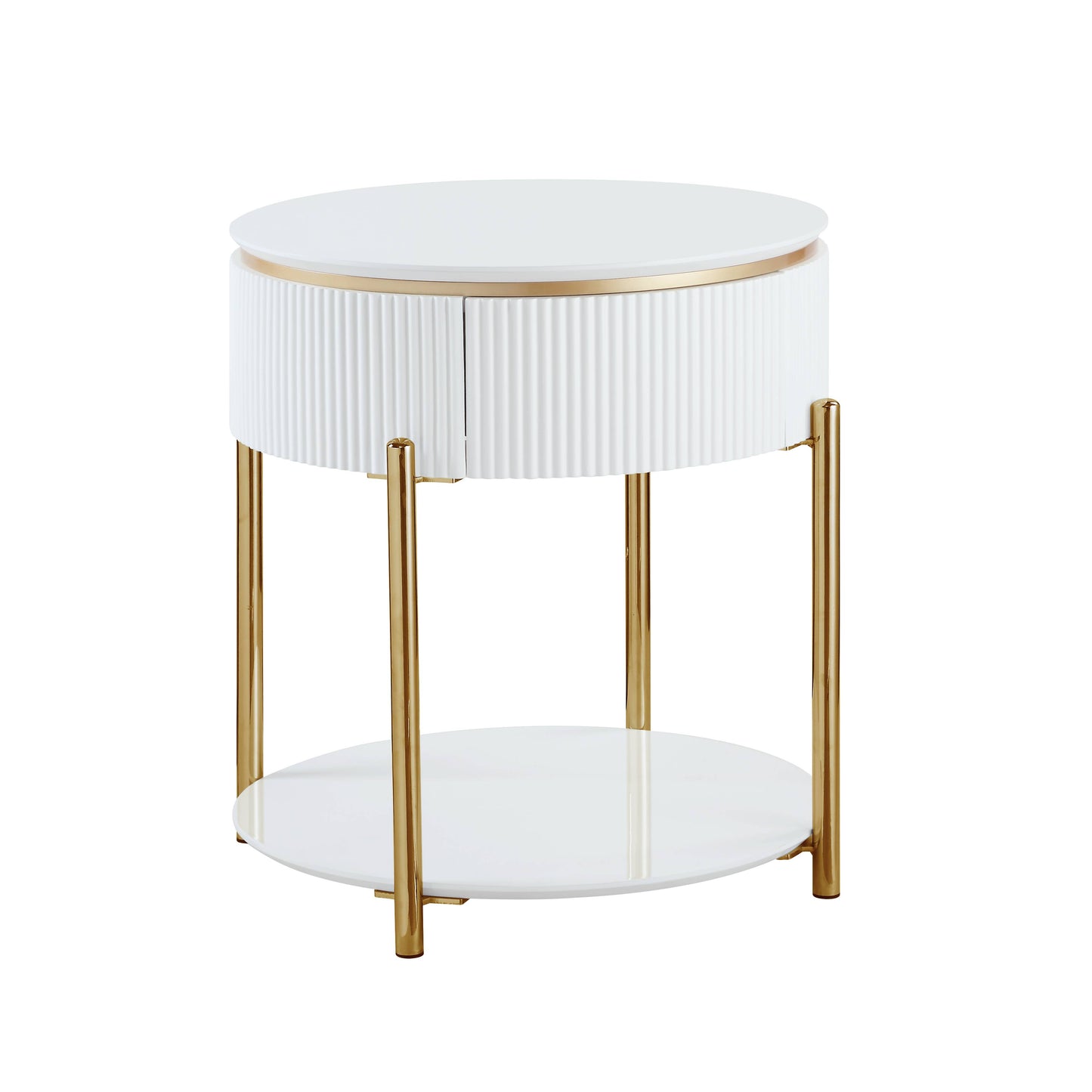 Daveigh White High Gloss & Gold Finish End Table FredCo