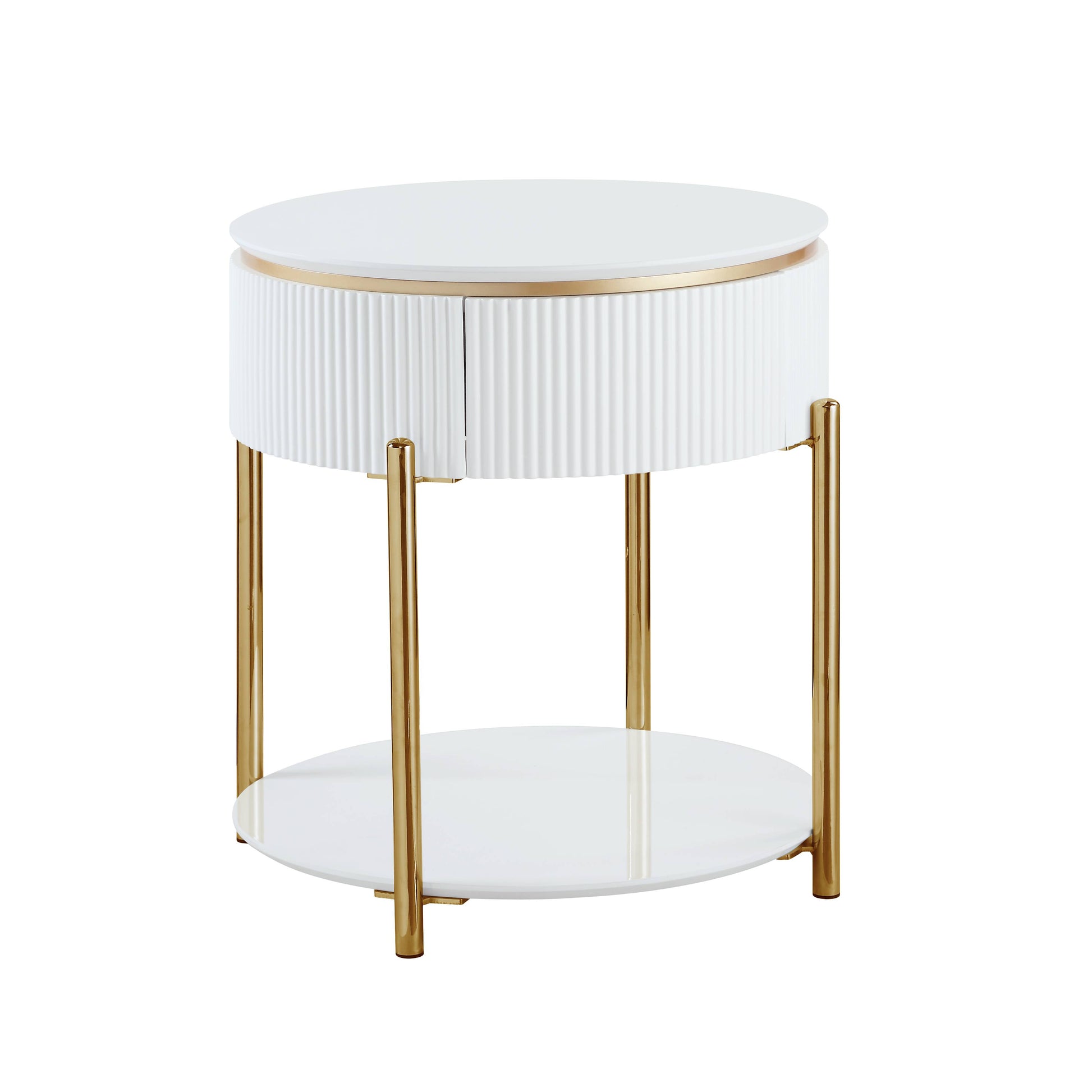 Daveigh White High Gloss & Gold Finish End Table FredCo