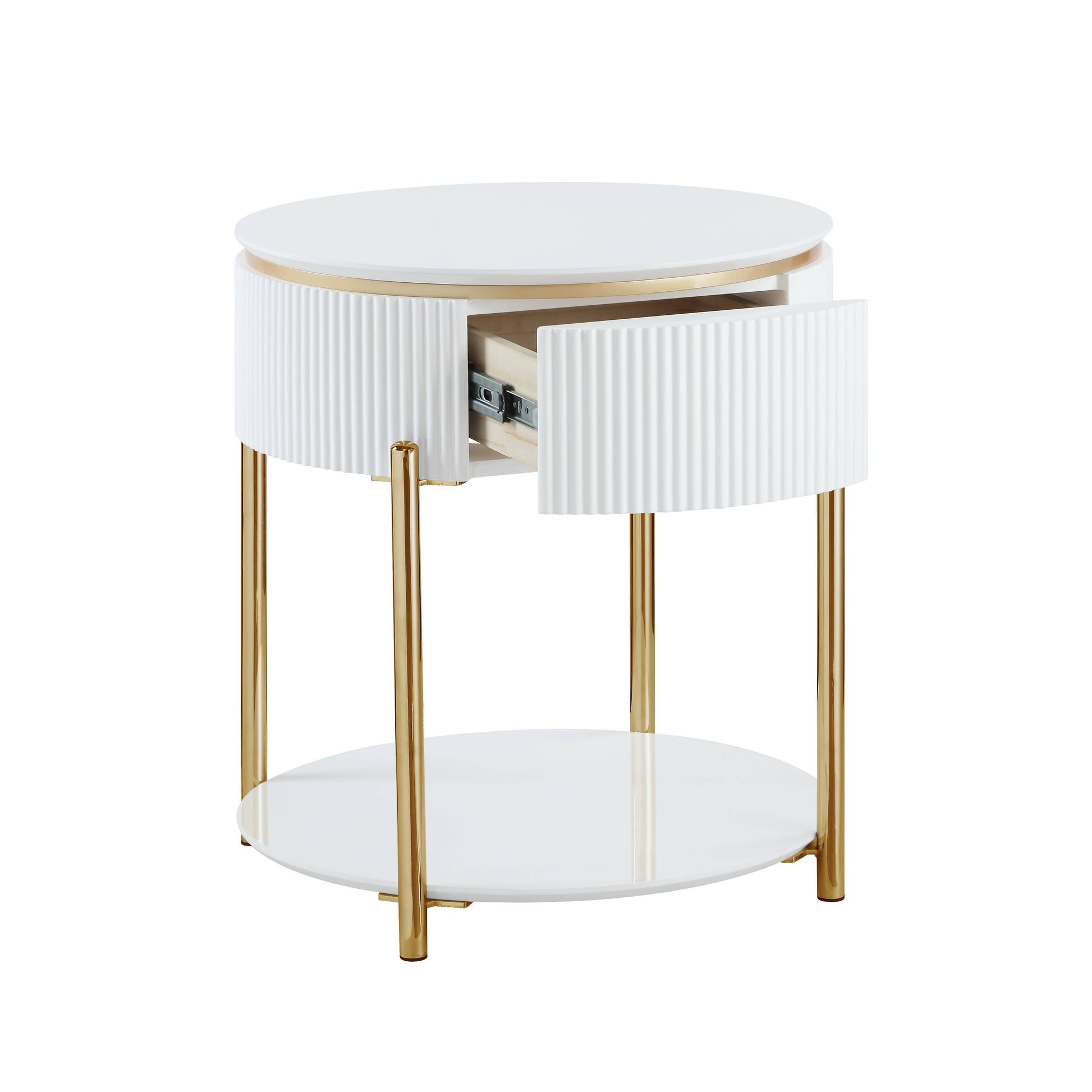 Daveigh White High Gloss & Gold Finish End Table FredCo