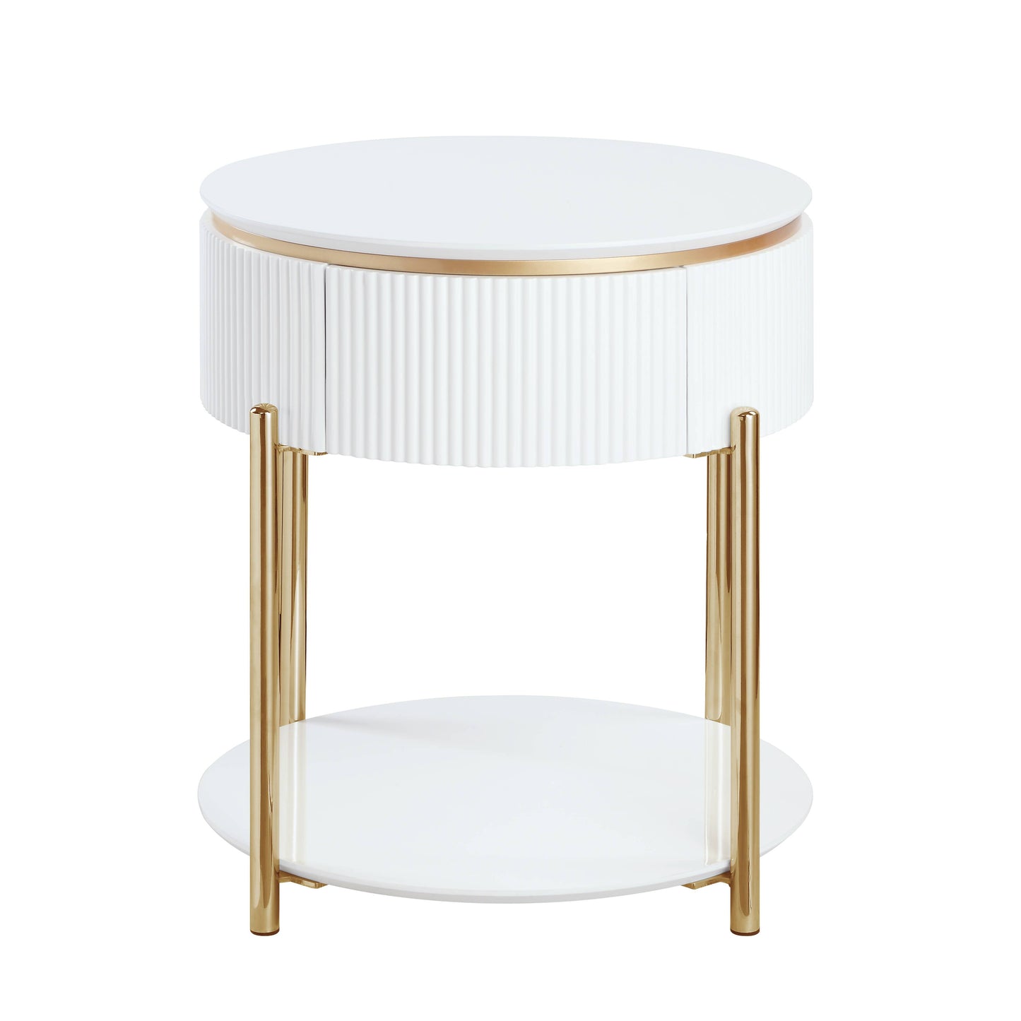Daveigh White High Gloss & Gold Finish End Table FredCo