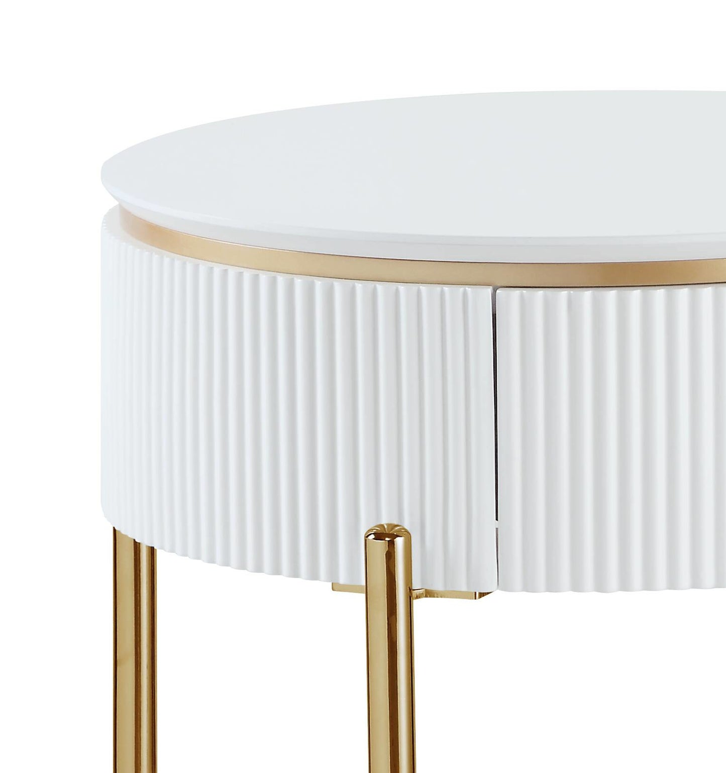 Daveigh White High Gloss & Gold Finish End Table FredCo