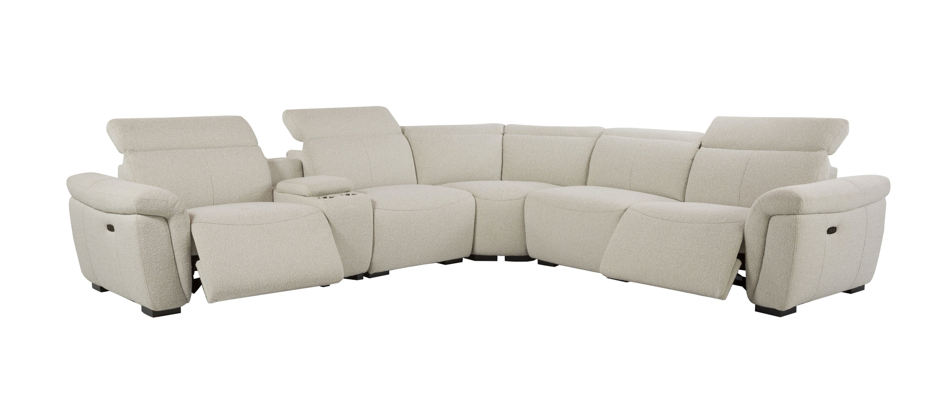 Dayana Beige Boucle Power Recliner Sectional Sofa for 5 People with Cupholder Console & Adjustable Headrest FredCo