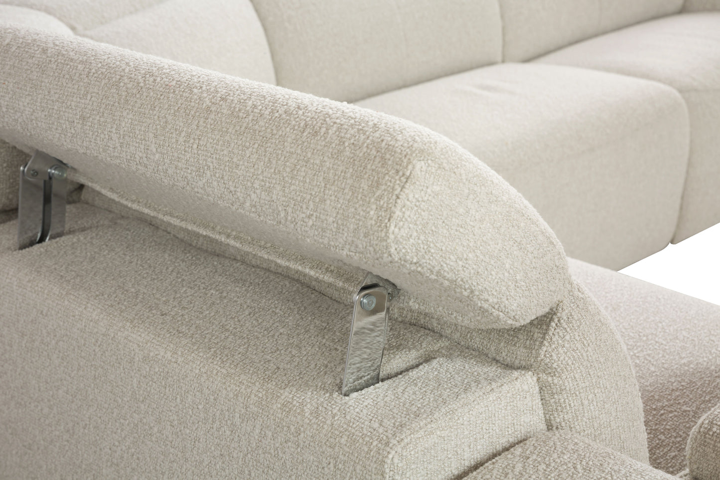 Dayana Beige Boucle Power Recliner Sectional Sofa for 5 People with Cupholder Console & Adjustable Headrest FredCo