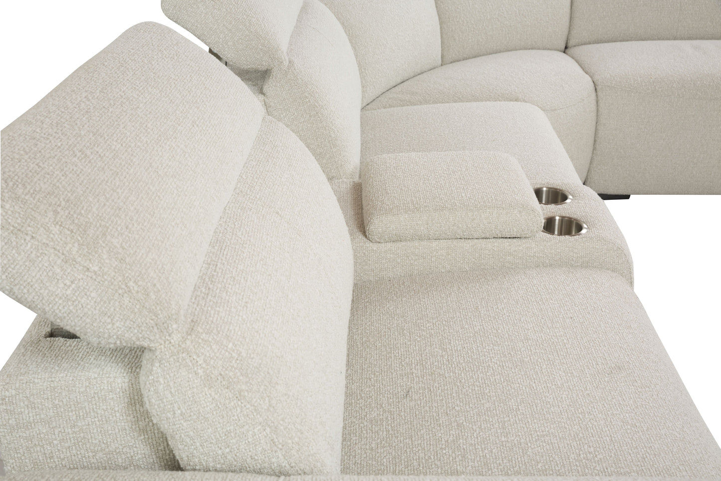 Dayana Beige Boucle Power Recliner Sectional Sofa for 5 People with Cupholder Console & Adjustable Headrest FredCo