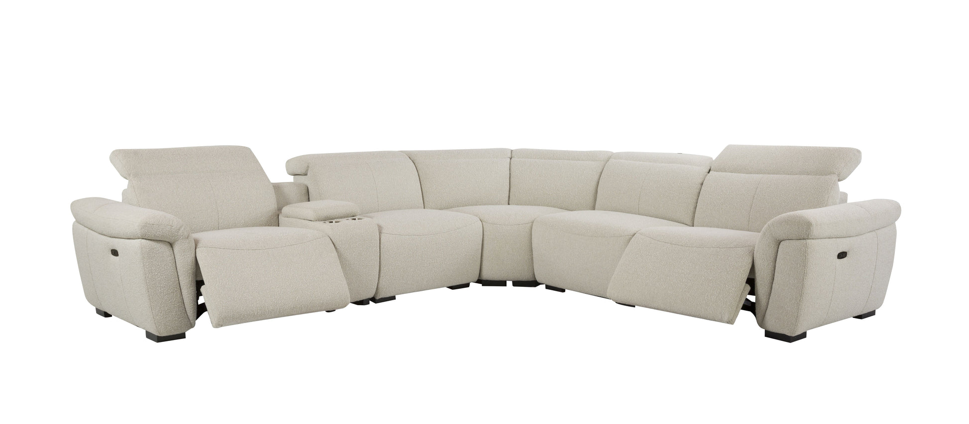 Dayana Beige Boucle Power Recliner Sectional Sofa for 5 People with Cupholder Console & Adjustable Headrest FredCo
