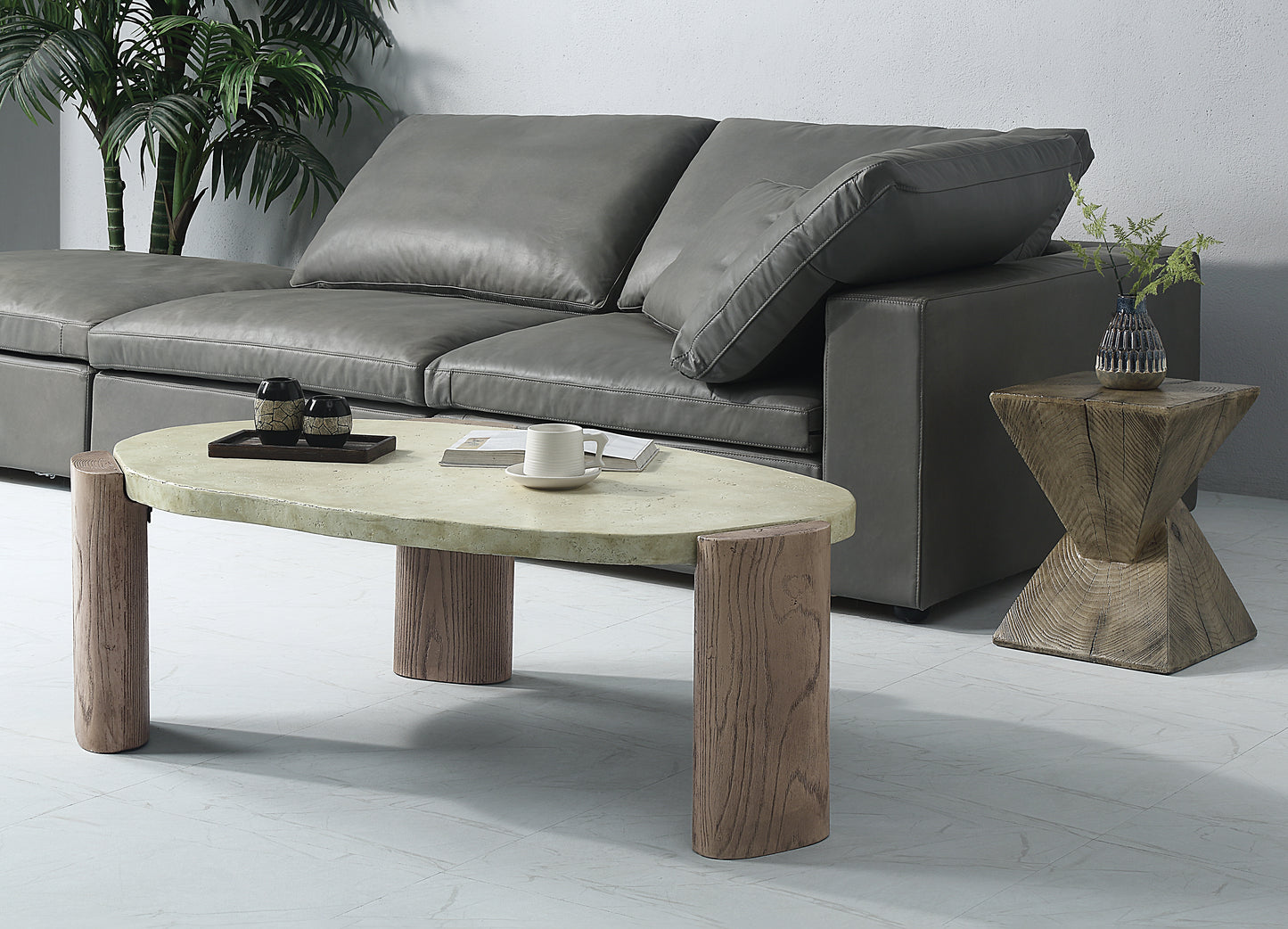 Dayana Off White & Oak Finished Leg Coffee Table FredCo