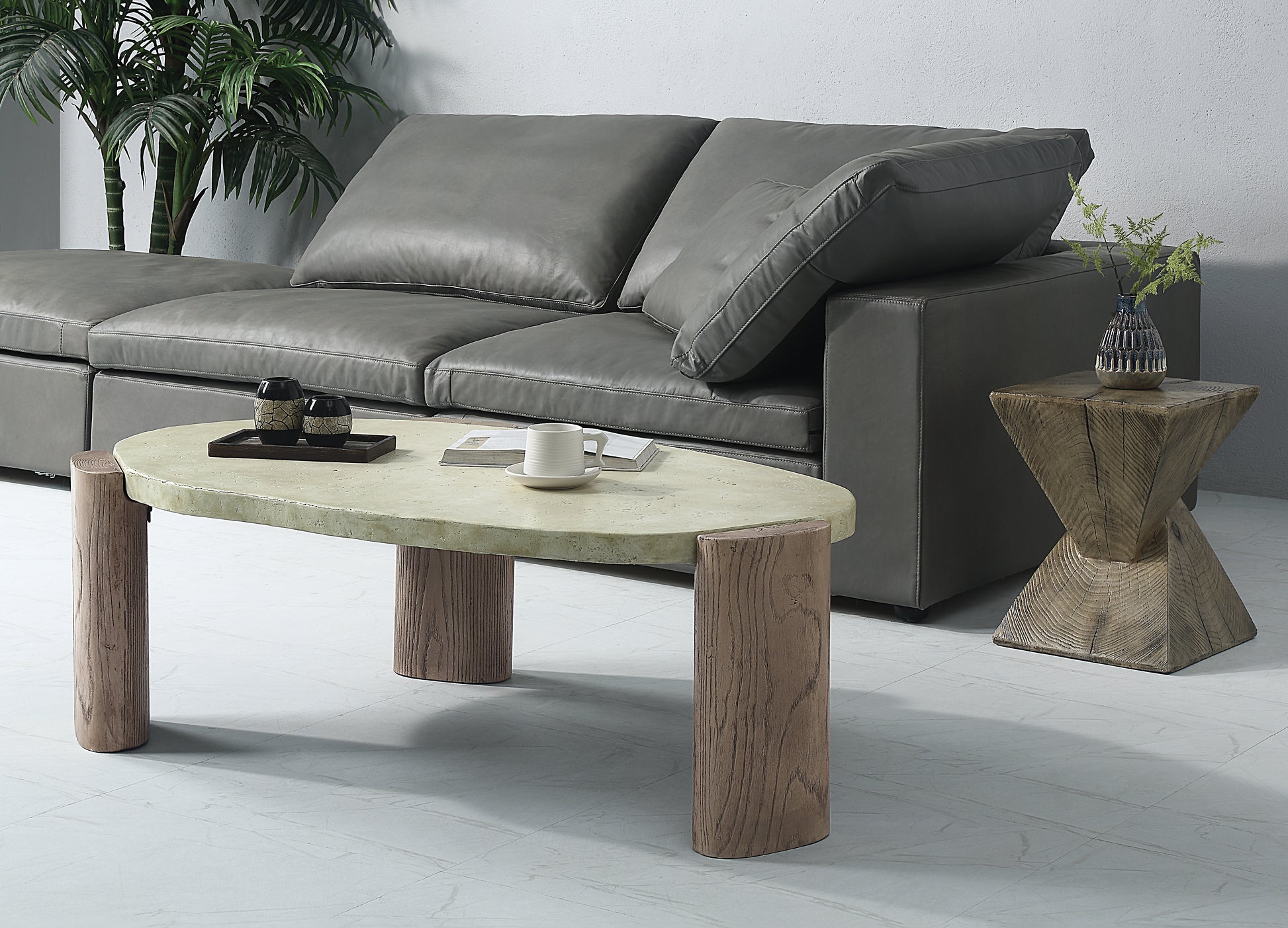 Dayana Off White & Oak Finished Leg Coffee Table FredCo