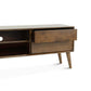 Mid-century modern wooden TV stand with open shelf and drawer, FredCo International furniture