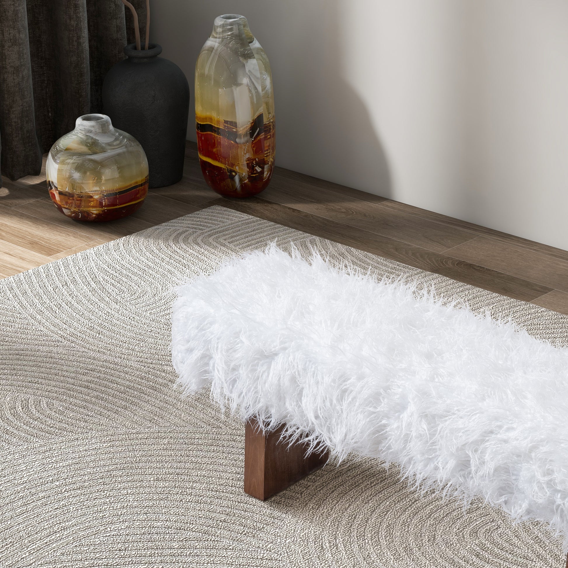Henley Bench in White Khaki Fur FredCo