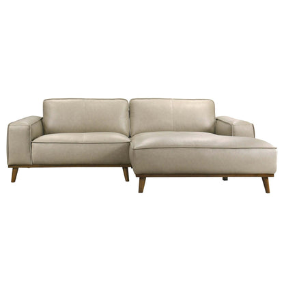 Modern beige sectional sofa with chaise lounge and wooden legs, FredCo International furniture