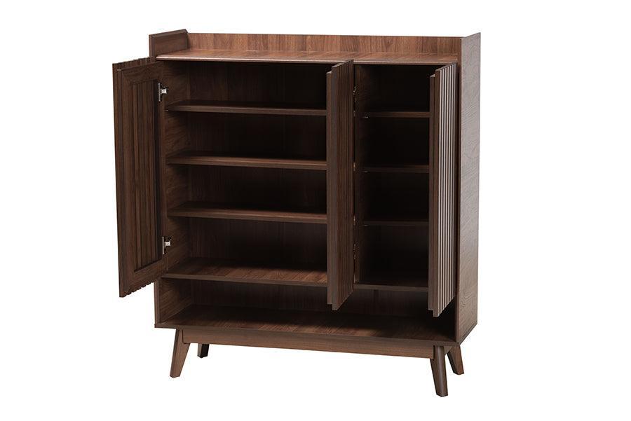 Delaire Mid-Century Modern Walnut Brown Finished Wood Shoe Cabinet FredCo