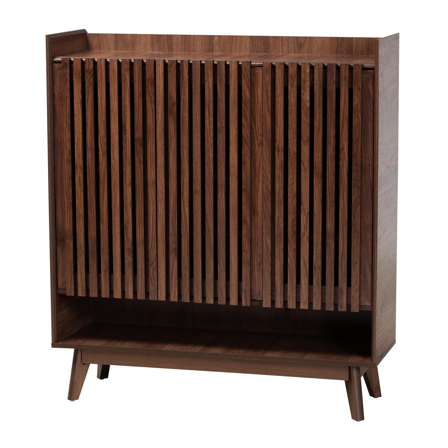 Delaire Mid-Century Modern Walnut Brown Finished Wood Shoe Cabinet FredCo