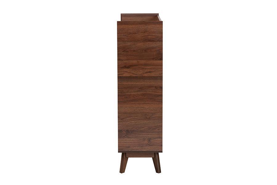 Delaire Mid-Century Modern Walnut Brown Finished Wood Shoe Cabinet FredCo