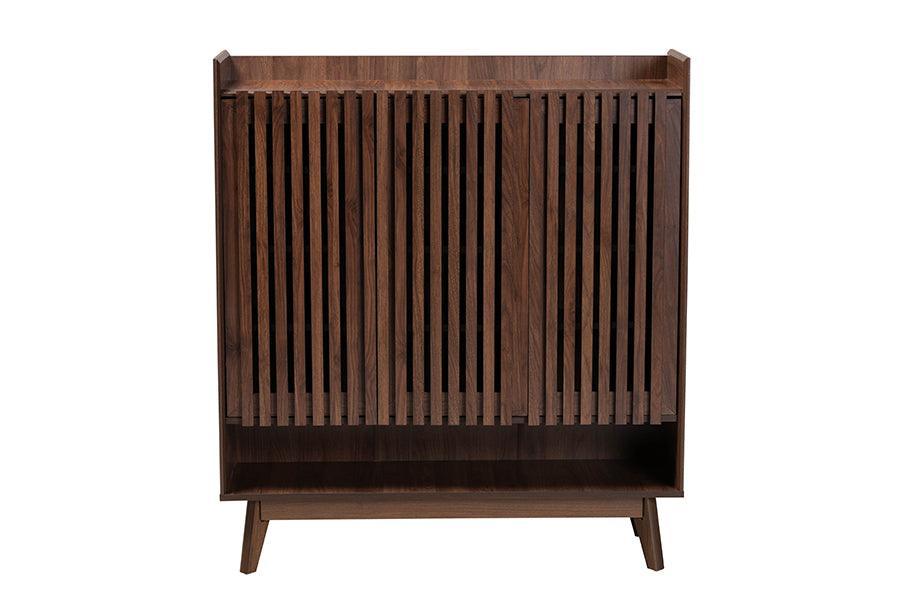 Delaire Mid-Century Modern Walnut Brown Finished Wood Shoe Cabinet FredCo