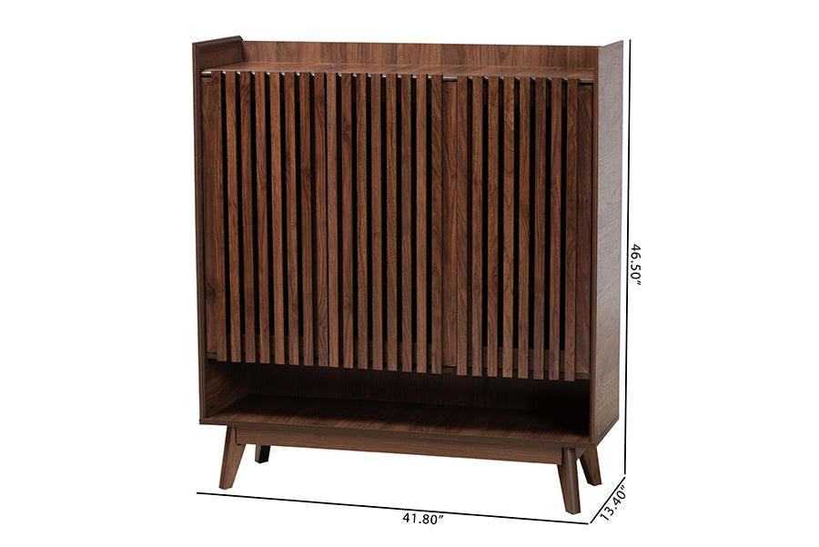 Delaire Mid-Century Modern Walnut Brown Finished Wood Shoe Cabinet FredCo
