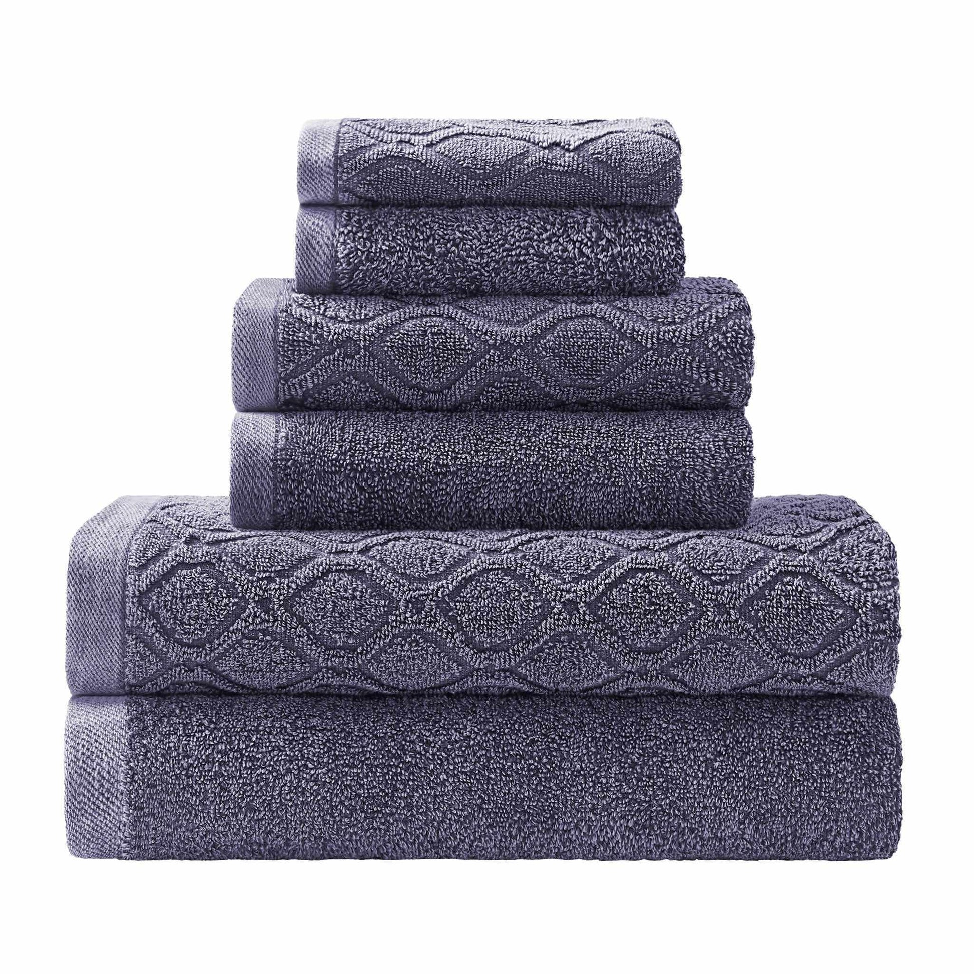 Denim Wash Cotton Ultra-Plush Jacquard Absorbent 6-Piece Towel Set FredCo
