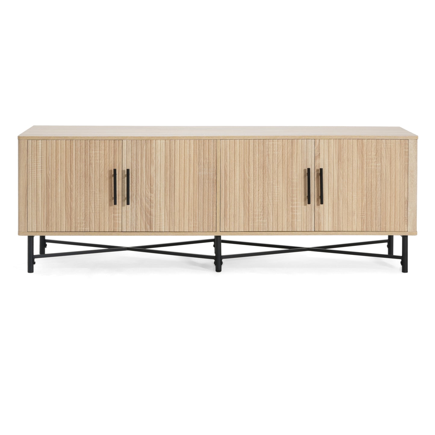 Functional 4-Door TV Cabinet – 2 Storage Spaces, Adjustable Shelves, Ideal for Living Room Organization, Natural