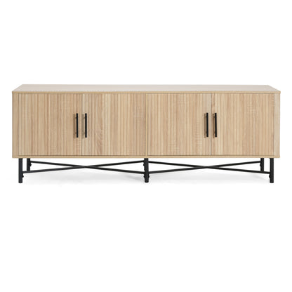 Functional 4-Door TV Cabinet – 2 Storage Spaces, Adjustable Shelves, Ideal for Living Room Organization, Natural