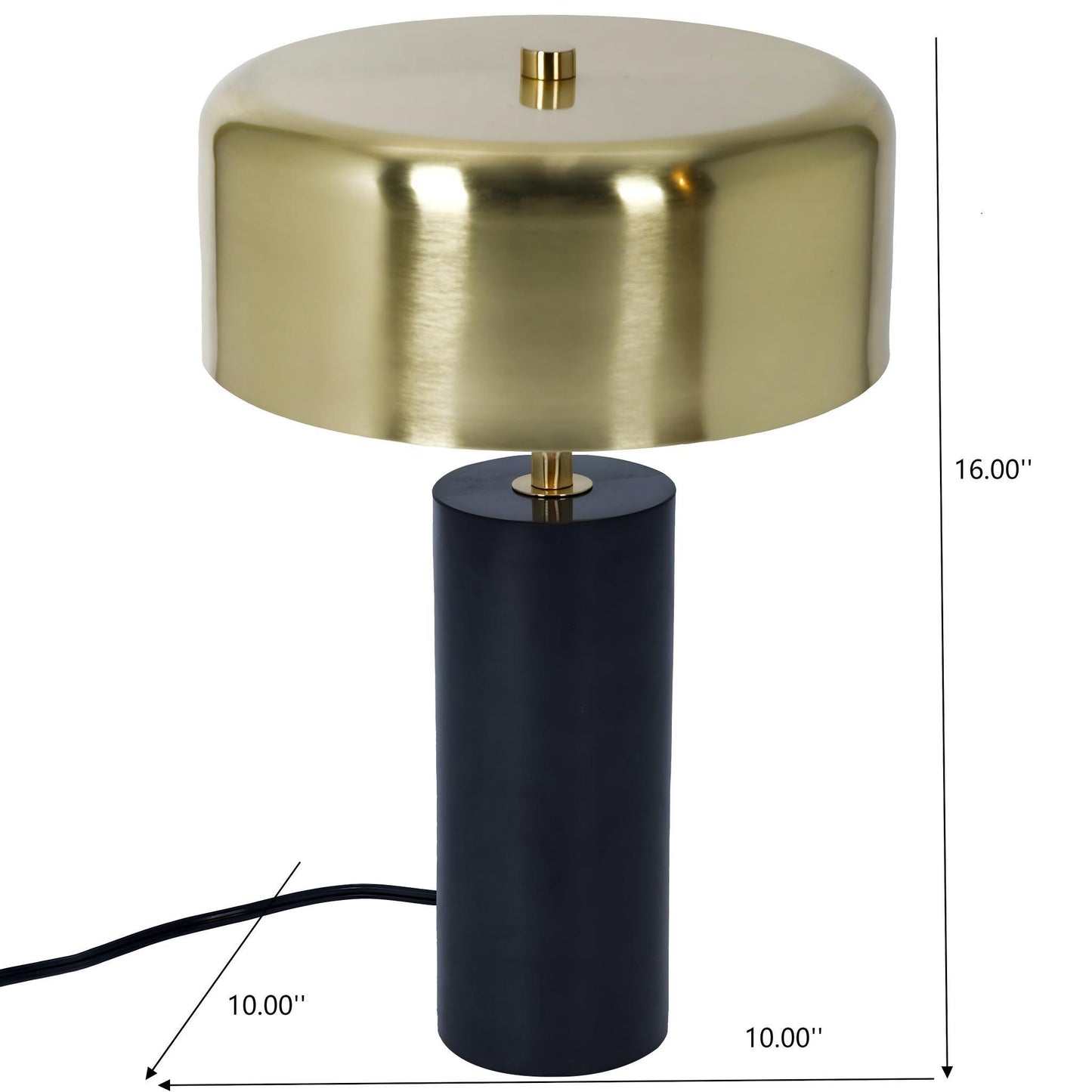 Modern table lamp with gold metal shade and black cylindrical base, 16x10 inches, FredCo International