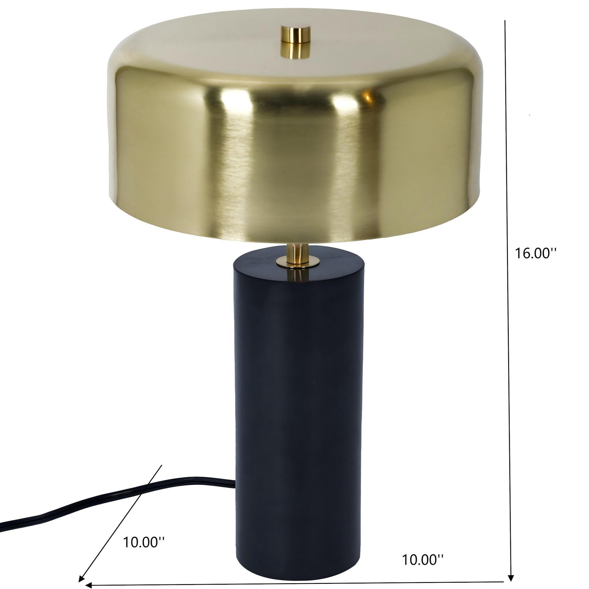 Modern table lamp with gold metal shade and black cylindrical base, 16x10 inches, FredCo International