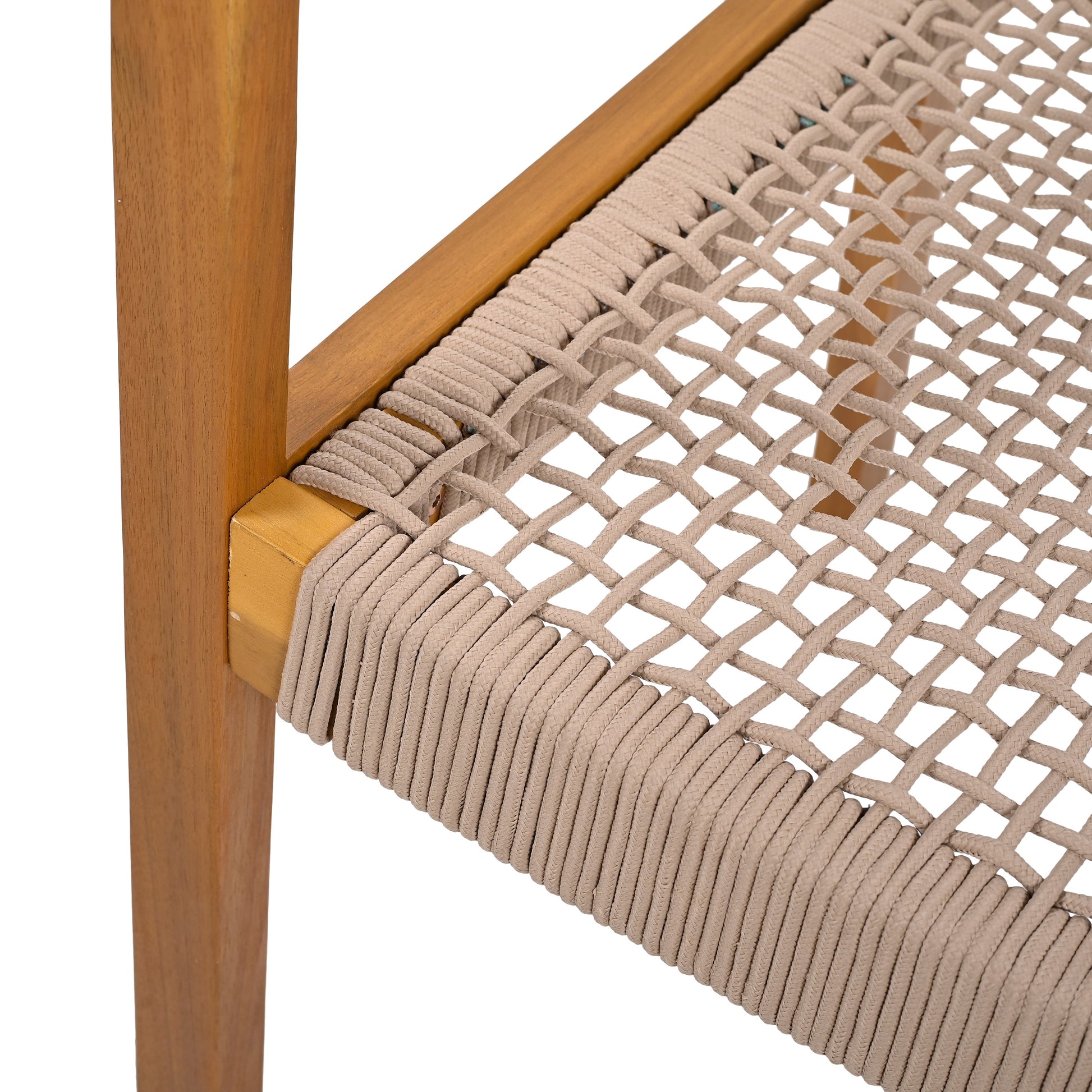 Outdoor Dining Chair Set of 2, Patio Chairs, Teak Acacia Wood, Light Brown Rope FredCo