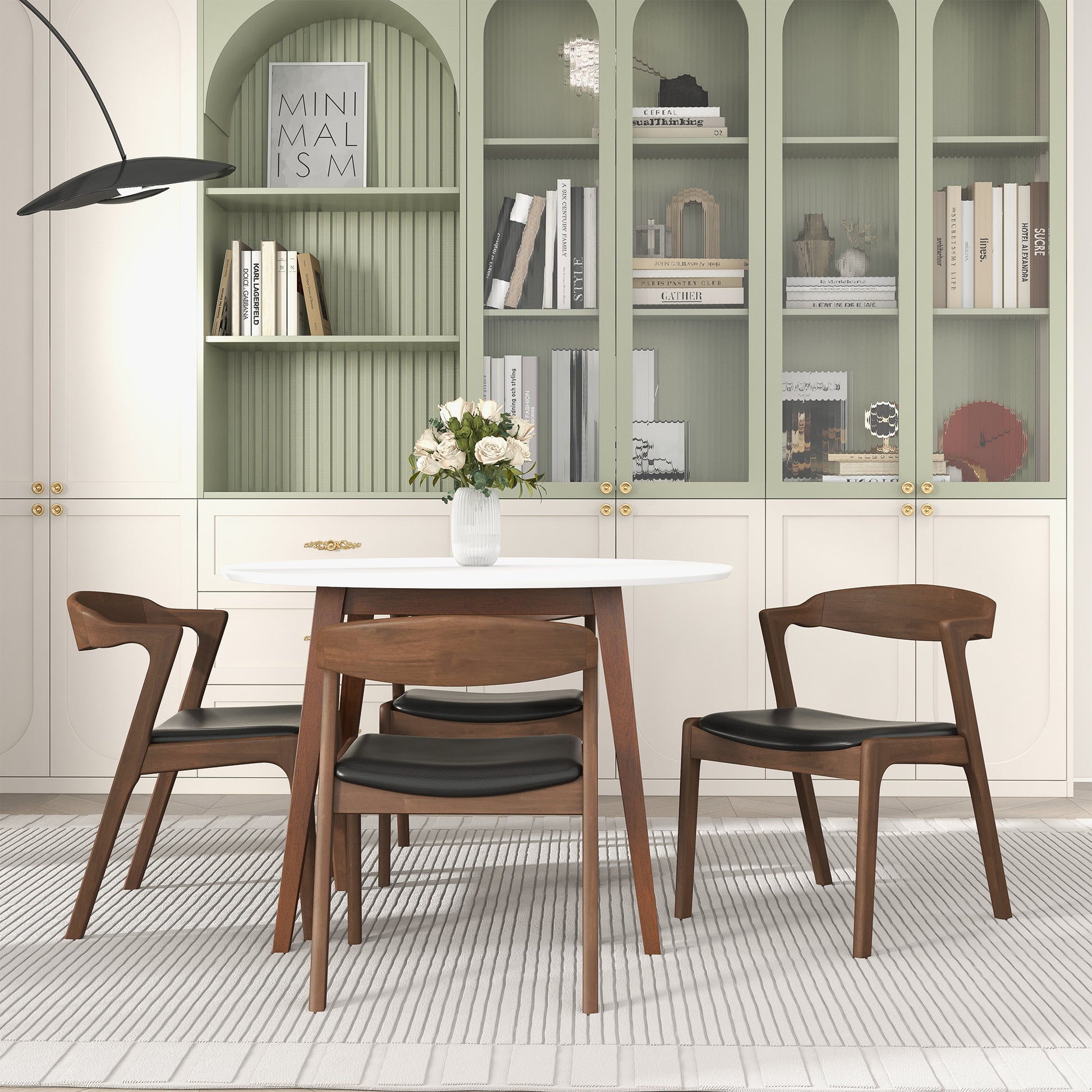 Dakota Mid-Century Solid Wood Dining Chair Set with Black Leather Upholstery Set Of 2 FredCo