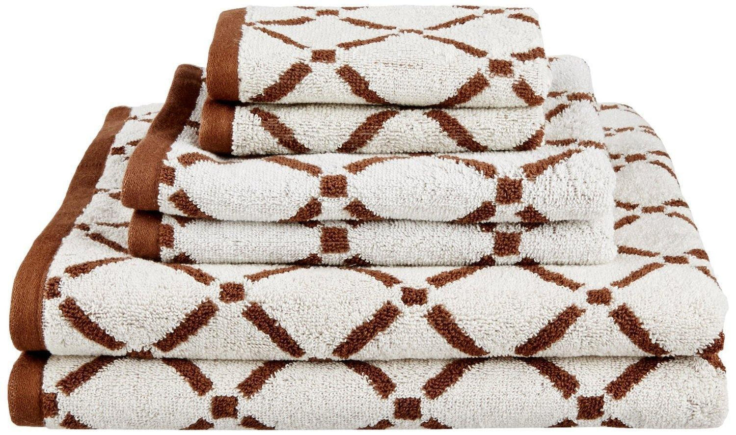 Diamond Geometric Plush Combed Cotton Absorbent 6-Piece Towel Set FredCo