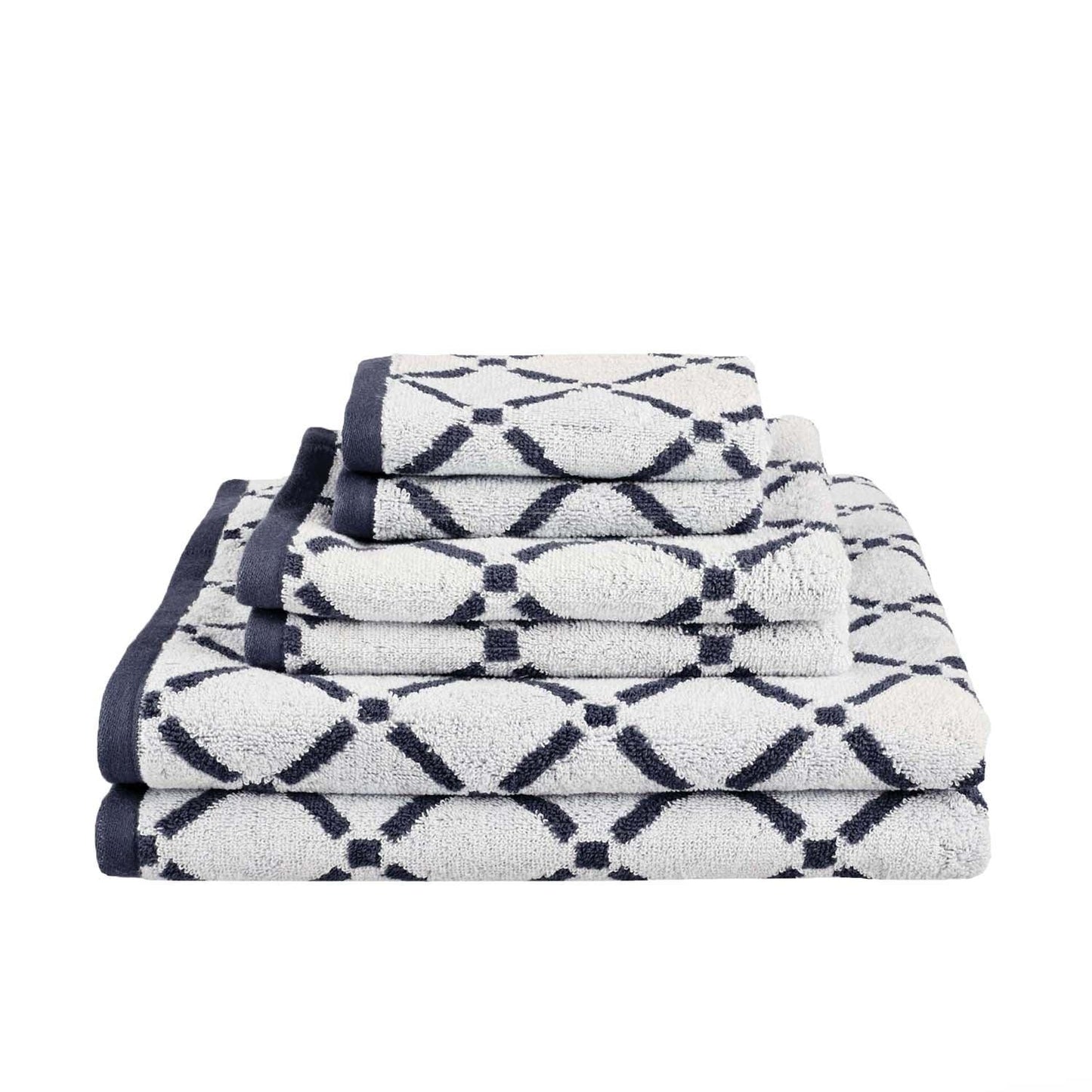Diamond Geometric Plush Combed Cotton Absorbent 6-Piece Towel Set FredCo