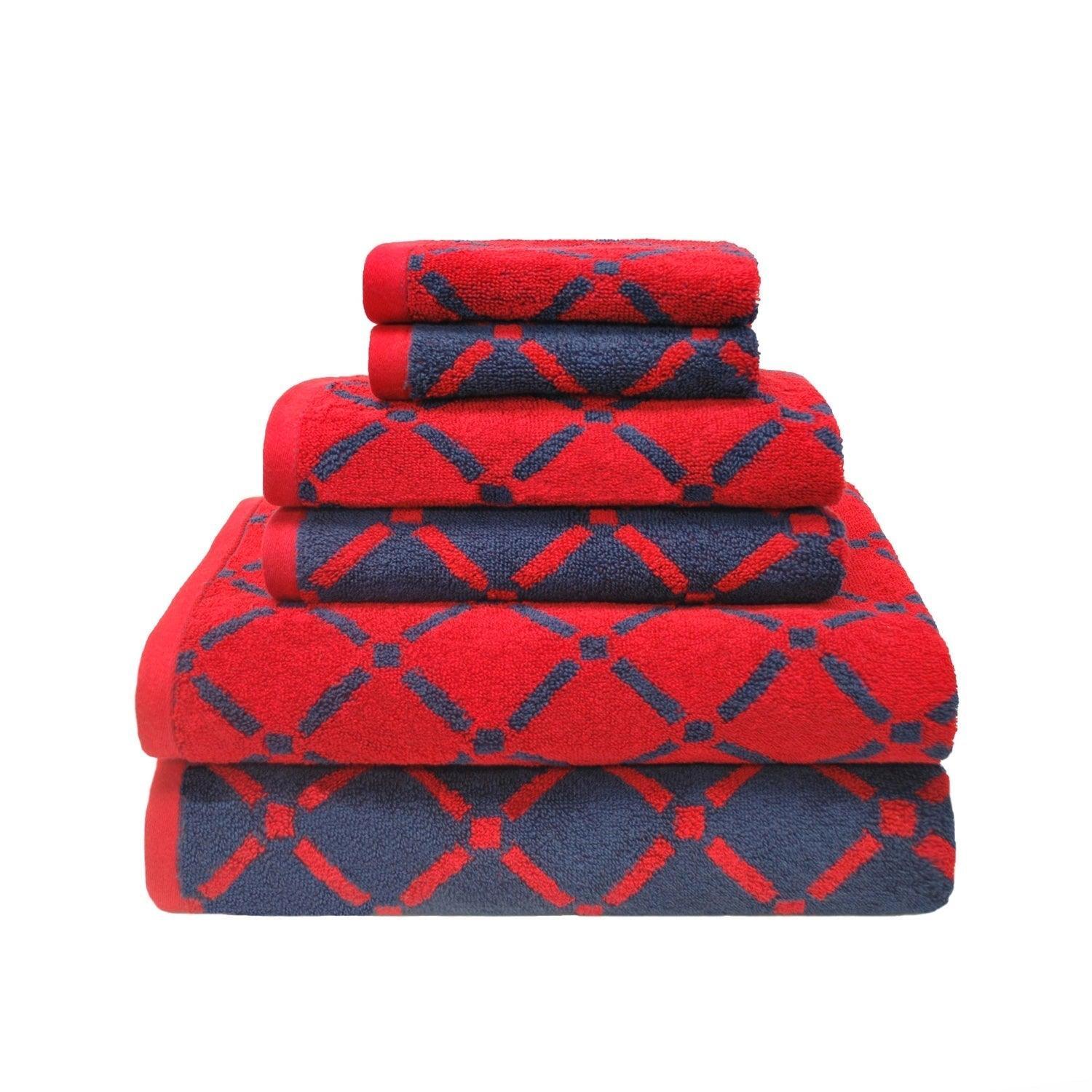 Diamond Geometric Plush Combed Cotton Absorbent 6-Piece Towel Set FredCo