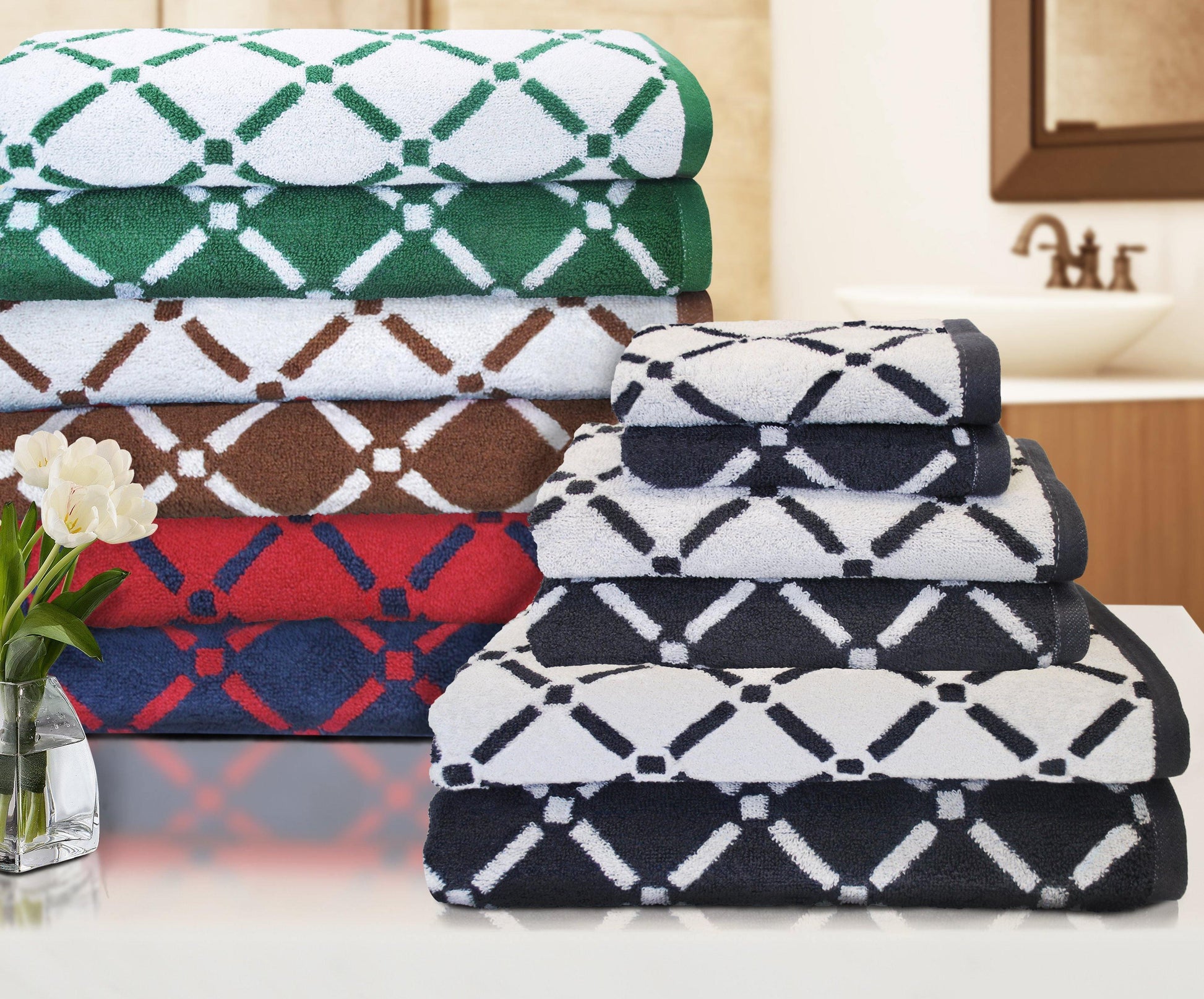 Diamond Geometric Plush Combed Cotton Absorbent 6-Piece Towel Set FredCo