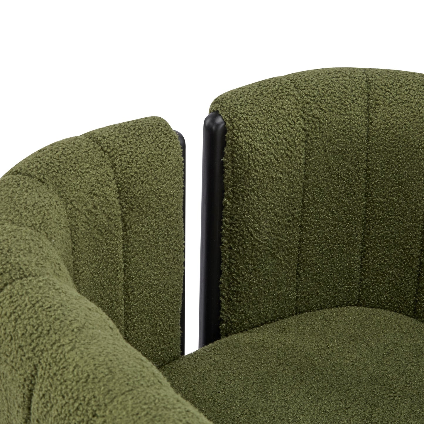 Olive green boucle accent chair with curved backrest, modern home furniture at FredCo International