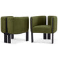 Modern green accent chairs with textured upholstery and black legs, FredCo International furniture