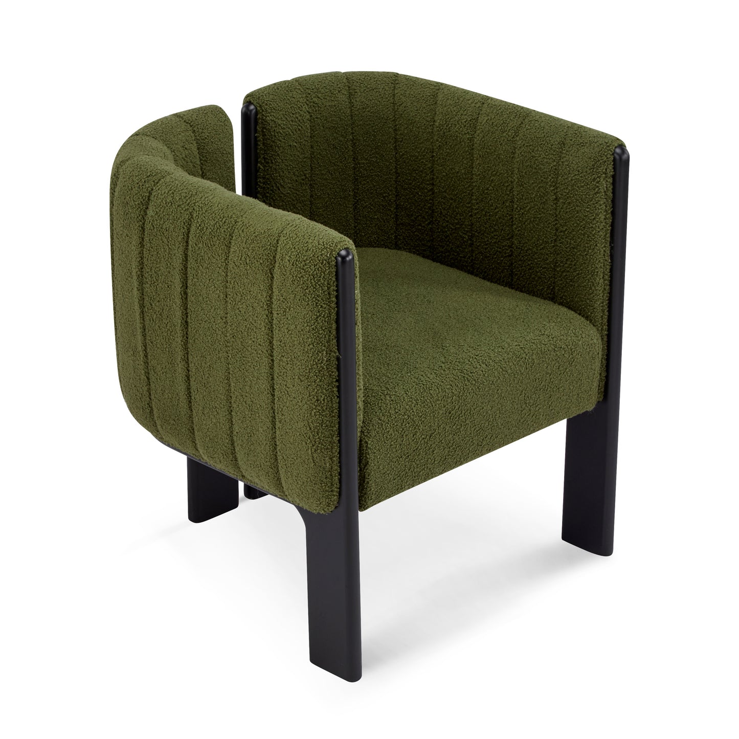 Modern olive green accent chair with plush upholstery and black legs, FredCo International furniture